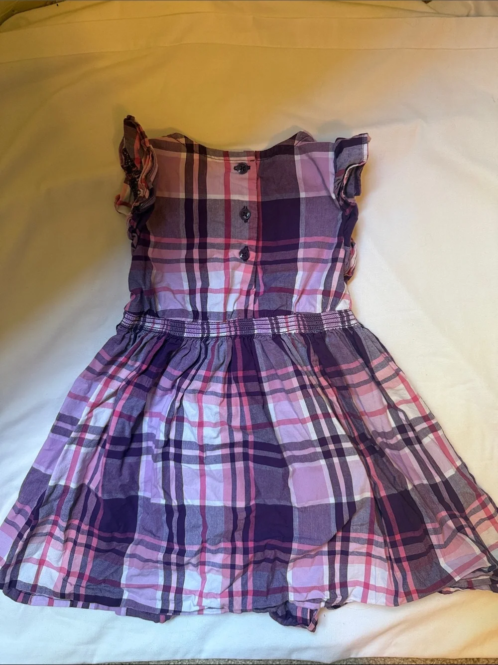 Gymboree Purple and Pink Plaid Ruffle Sleeve Dress 3T